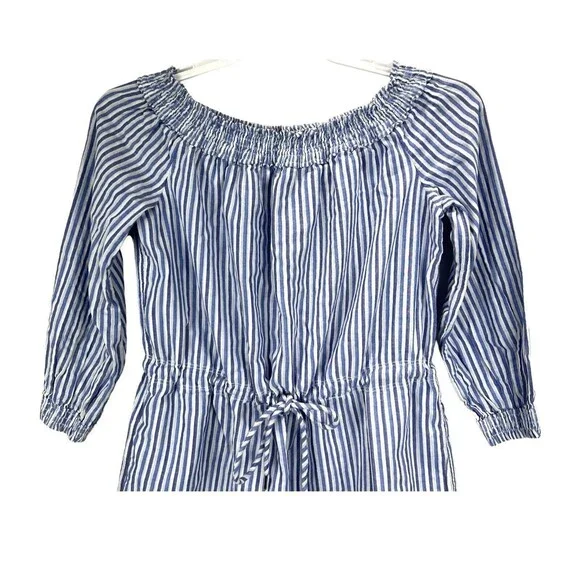 Rag & Bone Drew Off Shoulder Mini Dress Tunic MED Blue Stripe Cotton - Picture 2 of 13